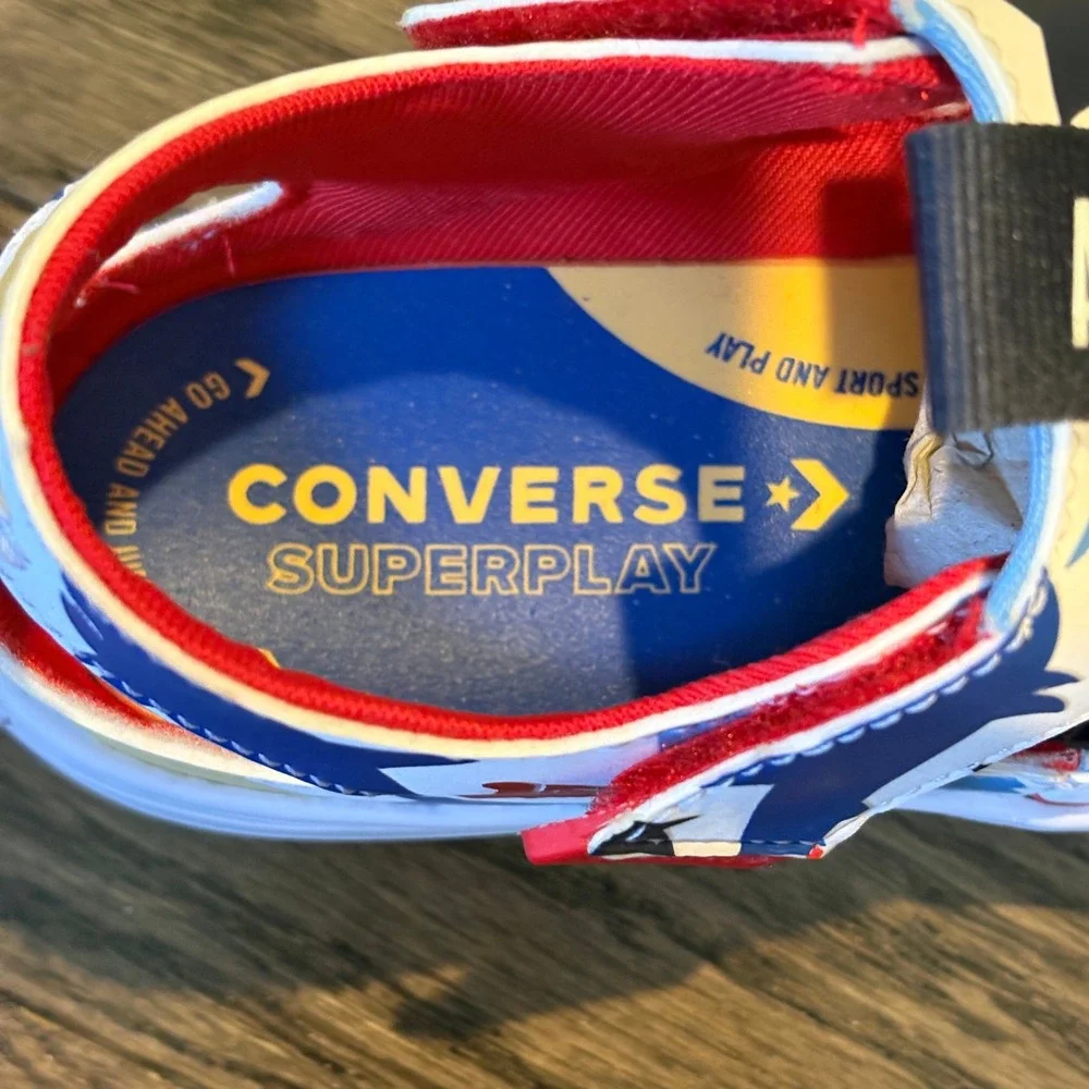 Converse All Star Superplay Shark Print Sandals Kids Size 1 White‎ Red Blue